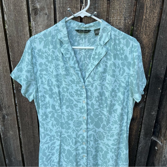 Eddie Bauer Rayon Floral Full Button Down Shirt Dress in Seafoam Sz L - Picture 4 of 13